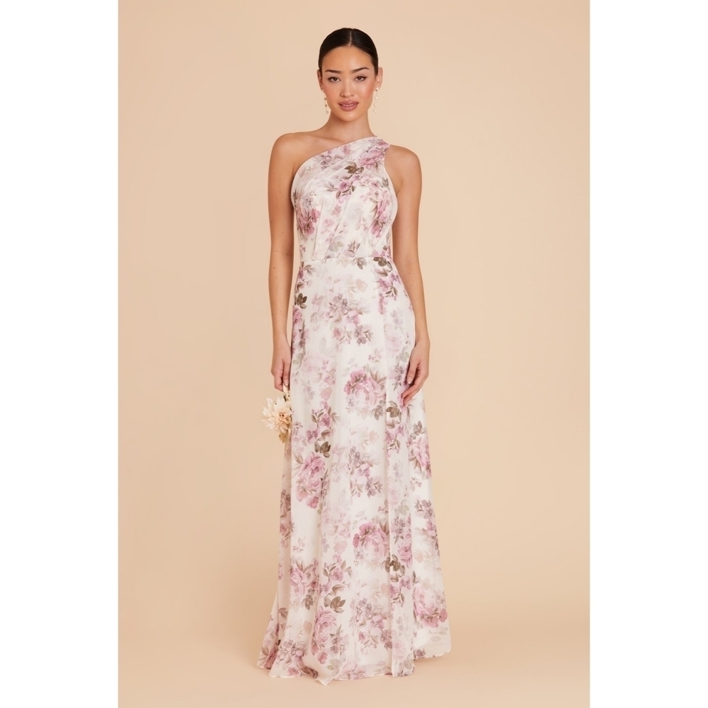 NWT Birdy Grey Kira Chiffon One Shoulder Dress Dusty Pink Peonies Size Medium
